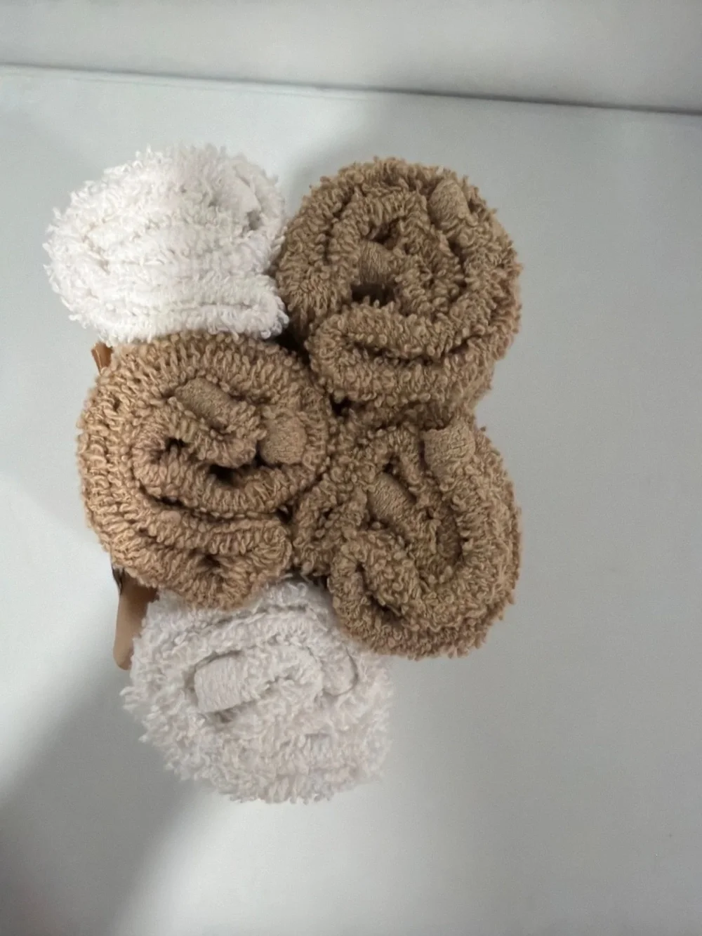 Cotton White Taupe Relax Embroidery on two and bathtub on one 5 Washcloths